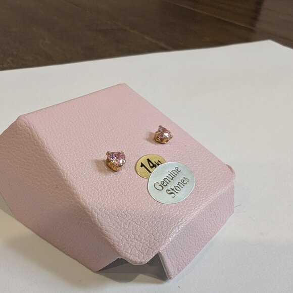 Brand New 14K Gold Pink CZ Earrings For Sale - Picture 2 of 7